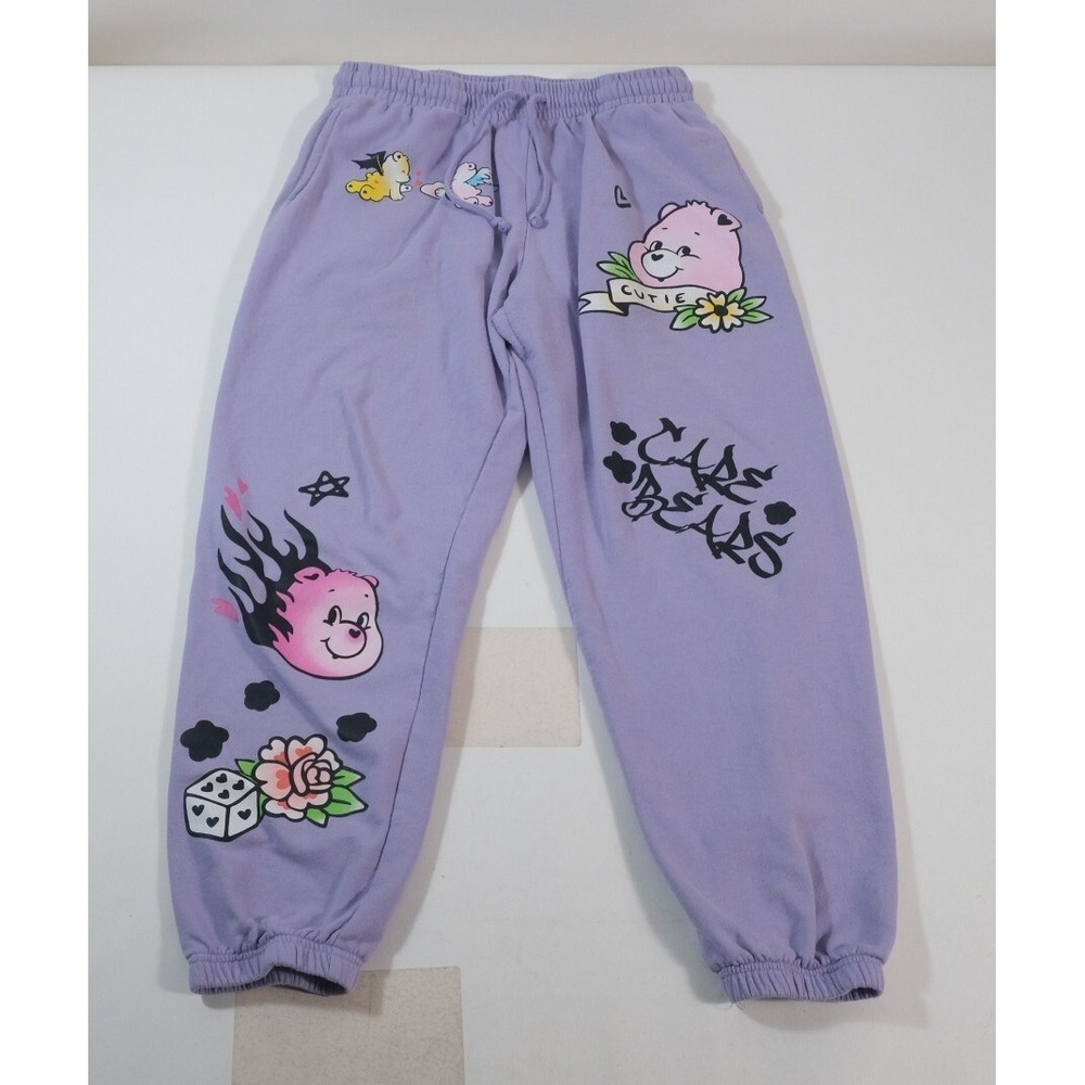 Care‎ Bears Sweatpants Women L Purple Spring Lilac Tattoo Graphic Fleece Joggers